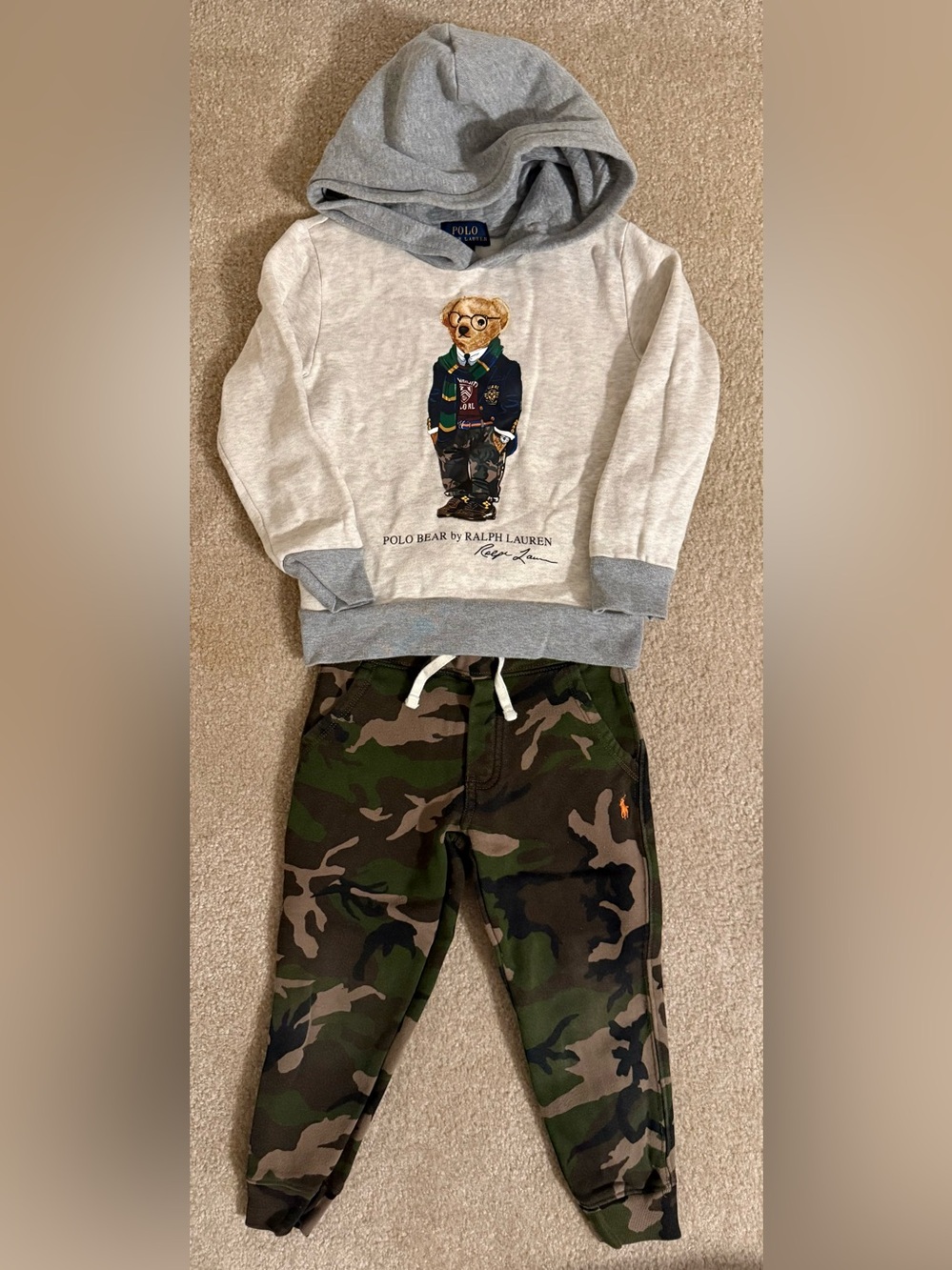 Polo Ralph Lauren Boys’ Size 4/4T Polo Bear Hoodie & Camouflage Joggers